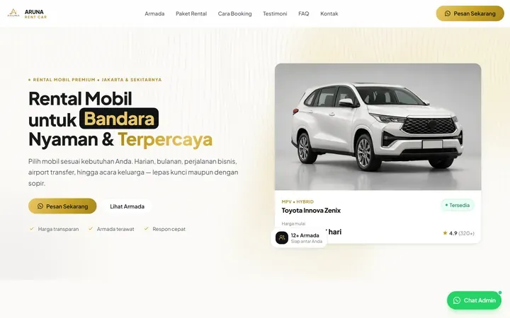 Website Rental Mobil — Aruna Rent Car