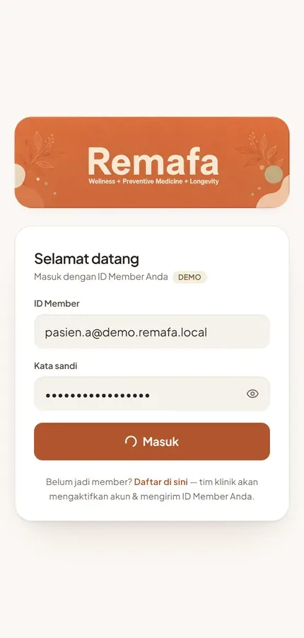 Tampilan aplikasi Remafa Member